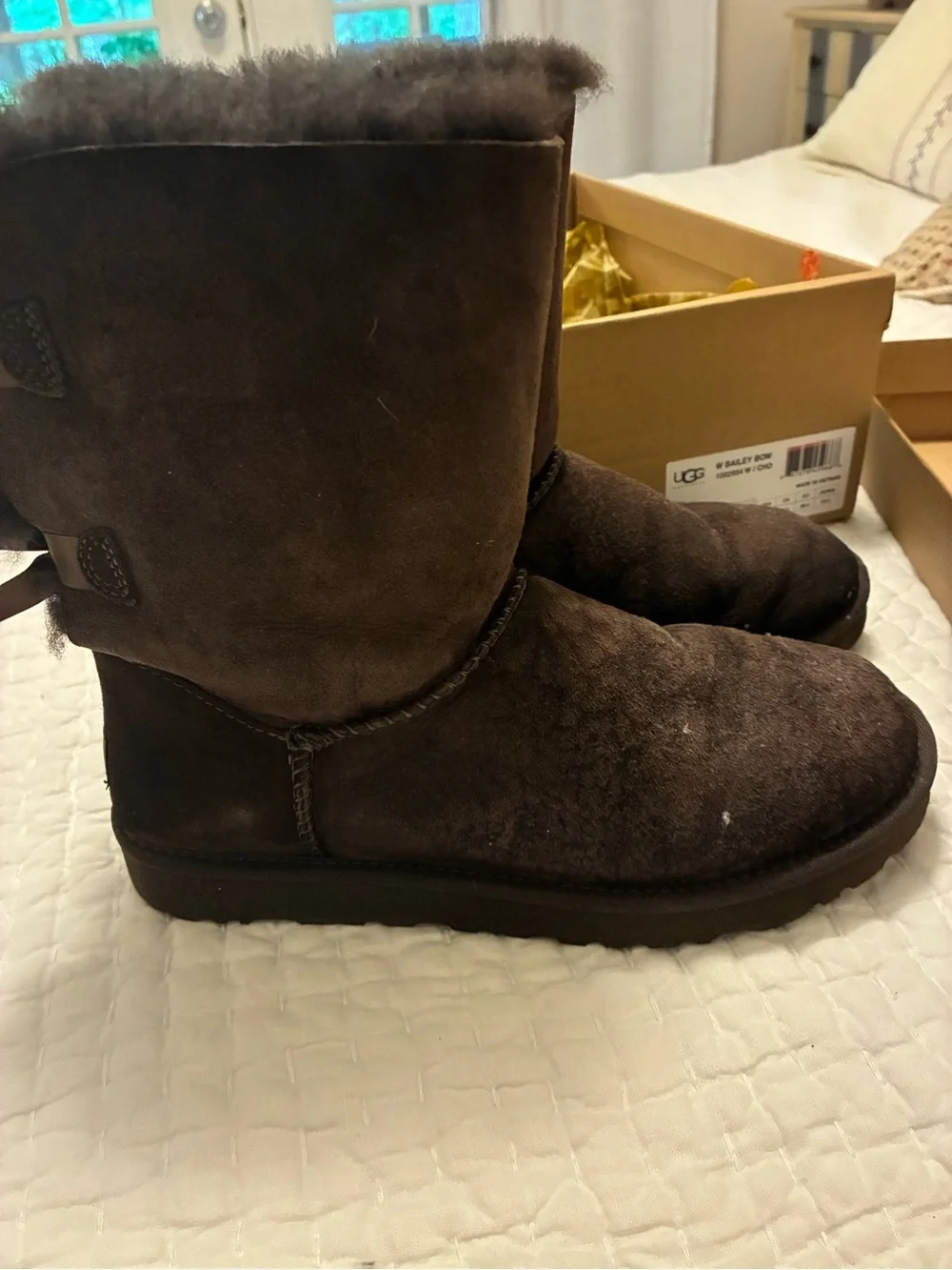 UGG Dark Brown Bailey Bow Shearling-Lined Winter Boots